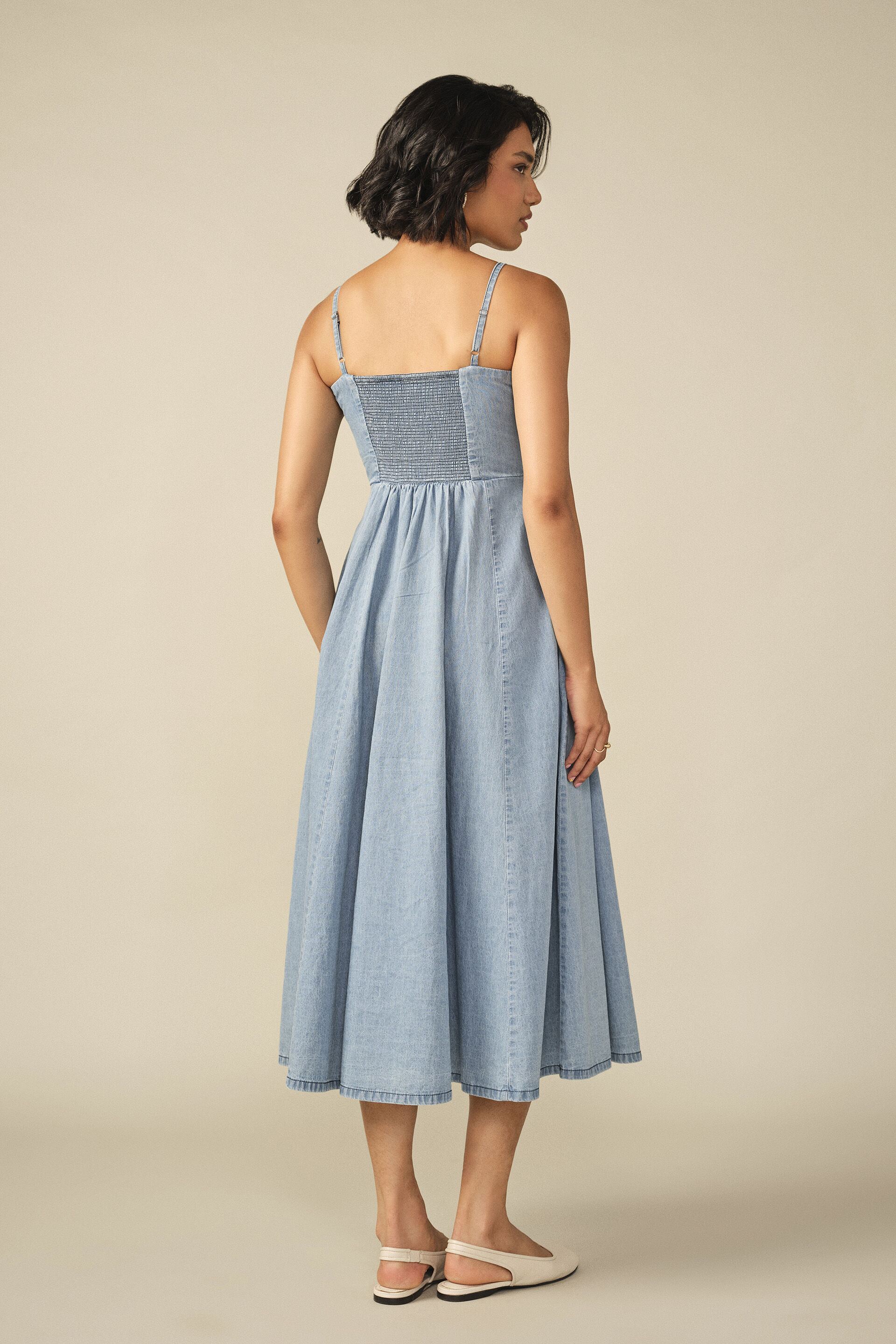 Fit & Flare Embroidered Dress in Light Blue, Light Blue, image 6